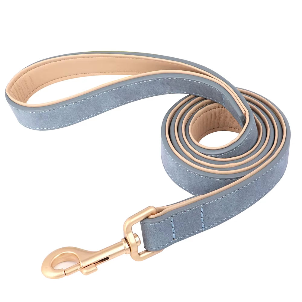 Soft Padded Dog Collar Leash Set PU Leather Pet Dog Collars Necklace with Walking Lead Rope Adjustable for Small Medium Dogs Pug