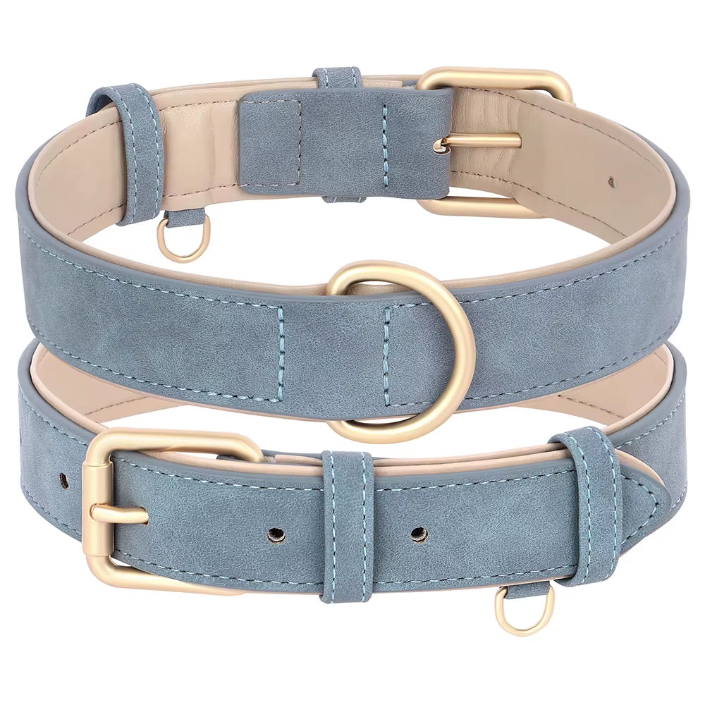 Soft Padded Dog Collar Leash Set PU Leather Pet Dog Collars Necklace with Walking Lead Rope Adjustable for Small Medium Dogs Pug
