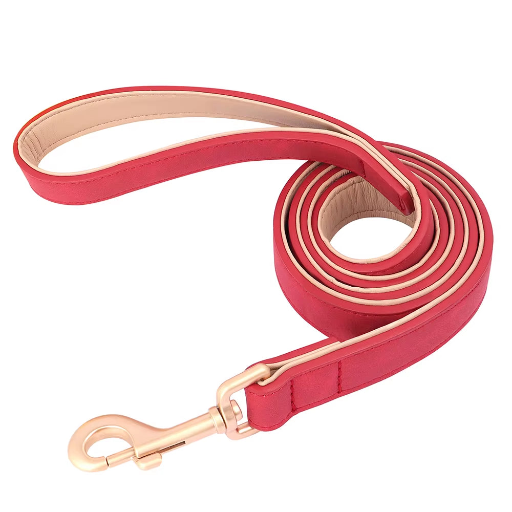 Soft Padded Dog Collar Leash Set PU Leather Pet Dog Collars Necklace with Walking Lead Rope Adjustable for Small Medium Dogs Pug