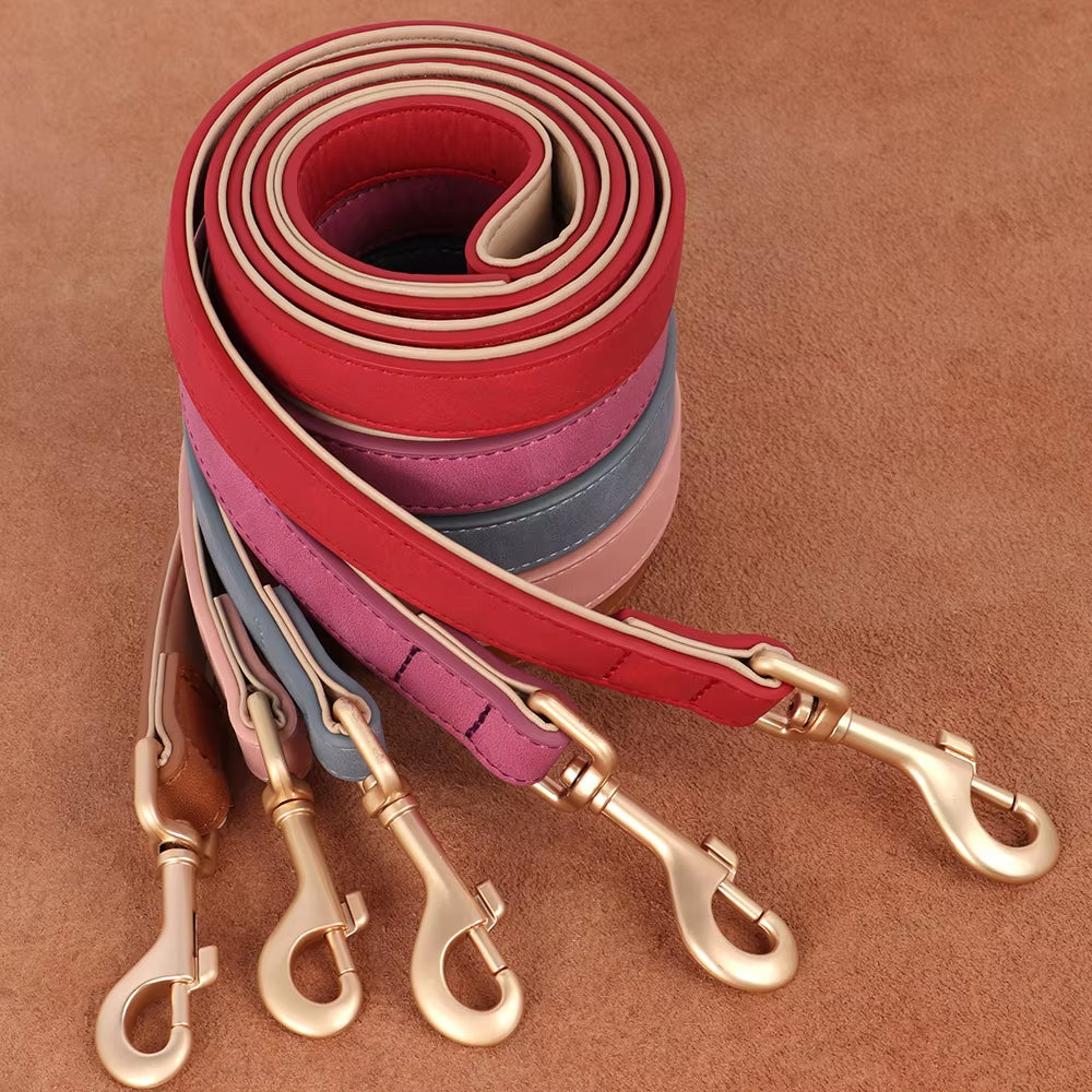 Soft Padded Dog Collar Leash Set PU Leather Pet Dog Collars Necklace with Walking Lead Rope Adjustable for Small Medium Dogs Pug