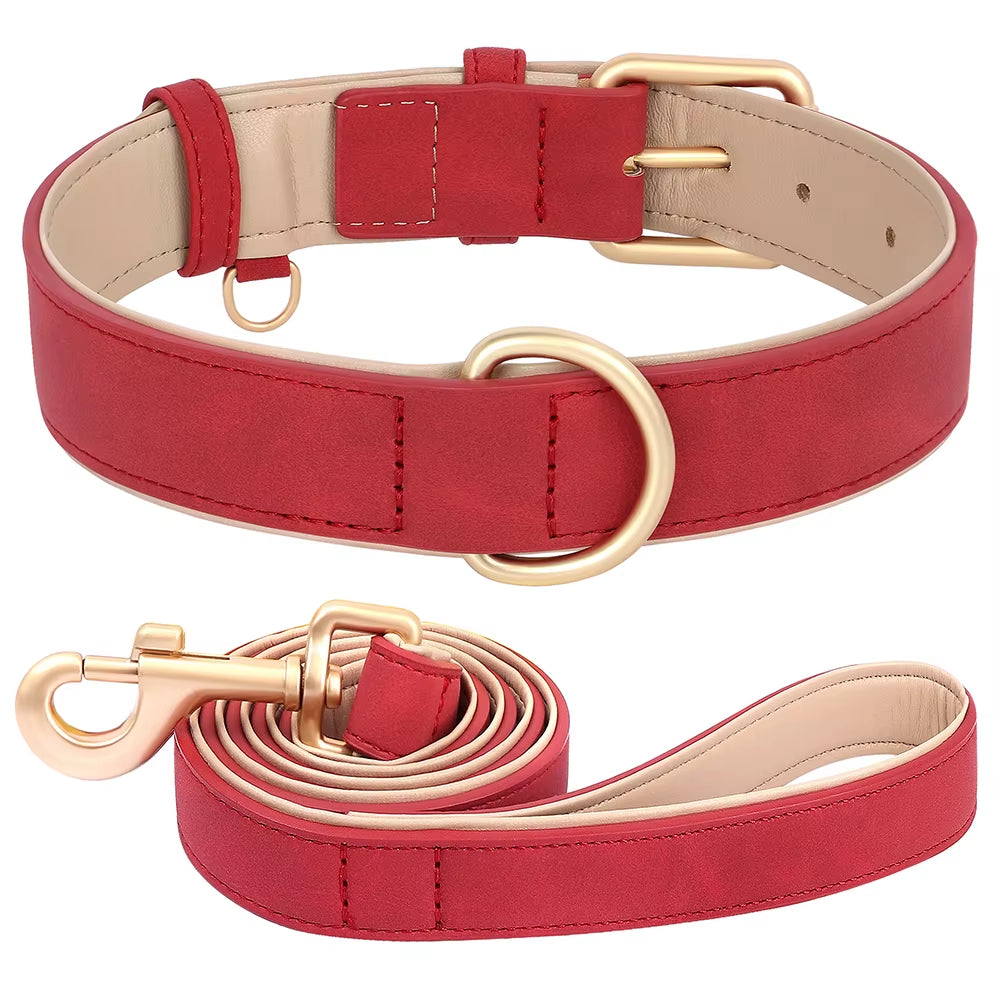 Soft Padded Dog Collar Leash Set PU Leather Pet Dog Collars Necklace with Walking Lead Rope Adjustable for Small Medium Dogs Pug
