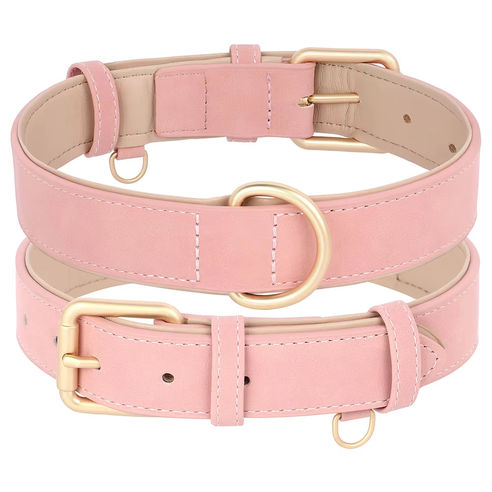 Soft Padded Dog Collar Leash Set PU Leather Pet Dog Collars Necklace with Walking Lead Rope Adjustable for Small Medium Dogs Pug