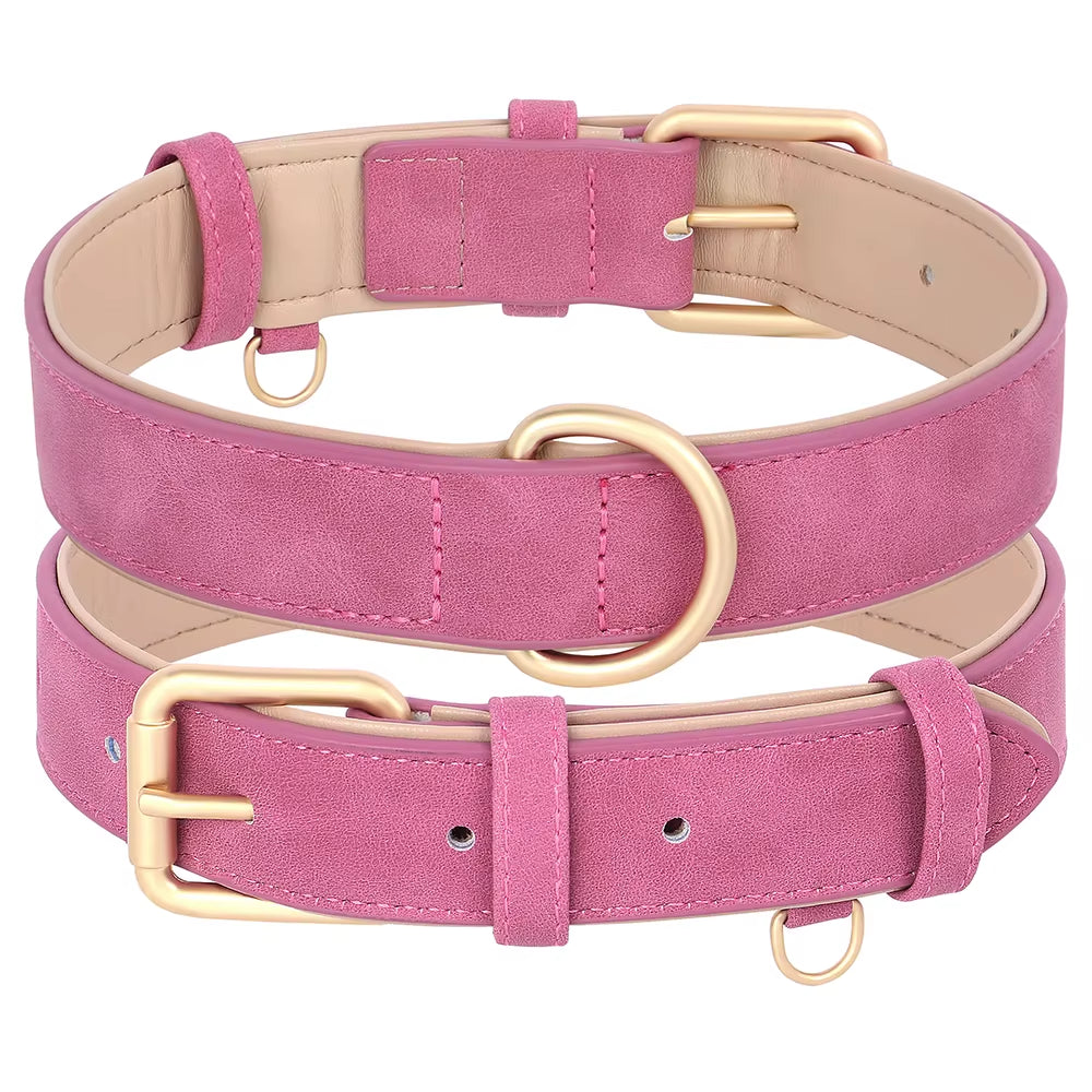 Soft Padded Dog Collar Leash Set PU Leather Pet Dog Collars Necklace with Walking Lead Rope Adjustable for Small Medium Dogs Pug