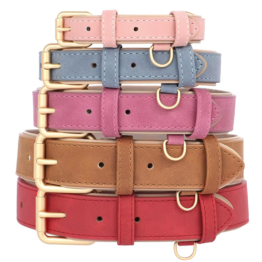 Soft Padded Dog Collar Leash Set PU Leather Pet Dog Collars Necklace with Walking Lead Rope Adjustable for Small Medium Dogs Pug