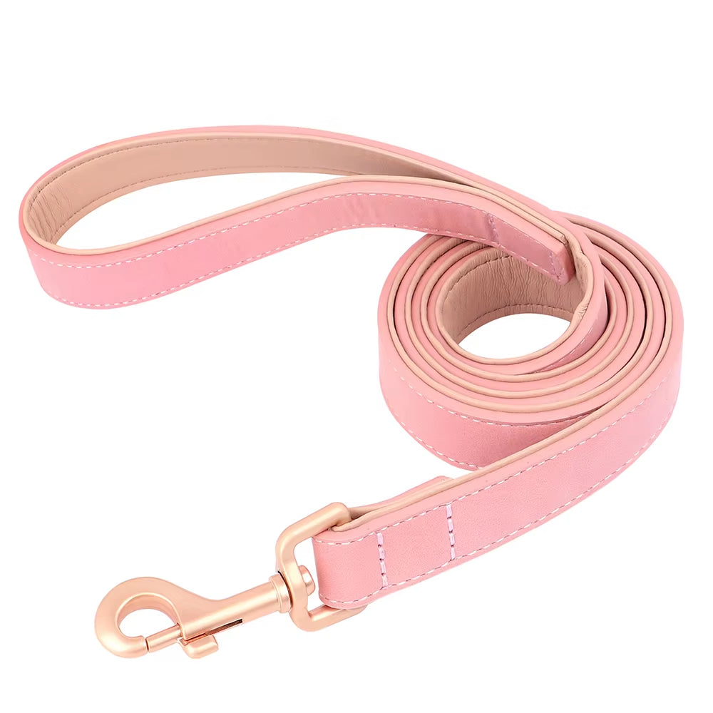 Soft Padded Dog Collar Leash Set PU Leather Pet Dog Collars Necklace with Walking Lead Rope Adjustable for Small Medium Dogs Pug