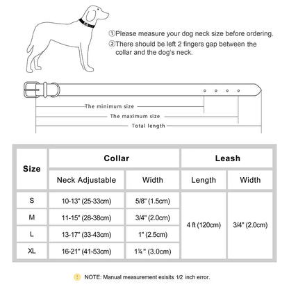 Soft Padded Dog Collar Leash Set PU Leather Pet Dog Collars Necklace with Walking Lead Rope Adjustable for Small Medium Dogs Pug